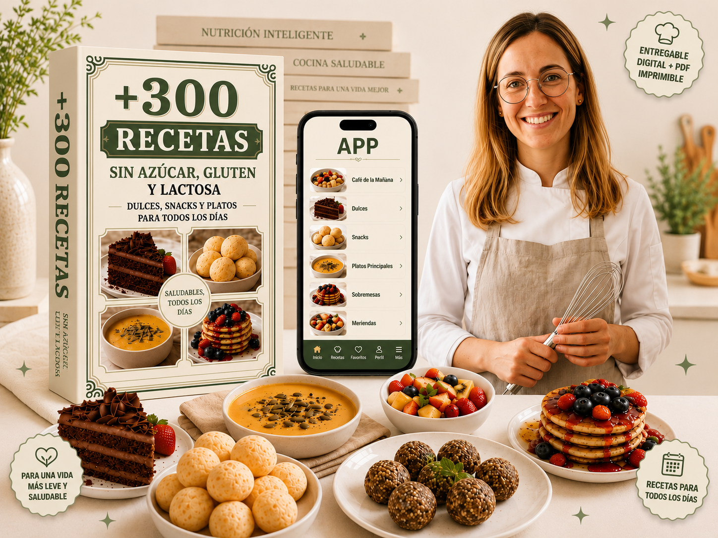 +300 Recetas Sin Azúcar, Sin Gluten y Sin Lactosa - Chef Valentina